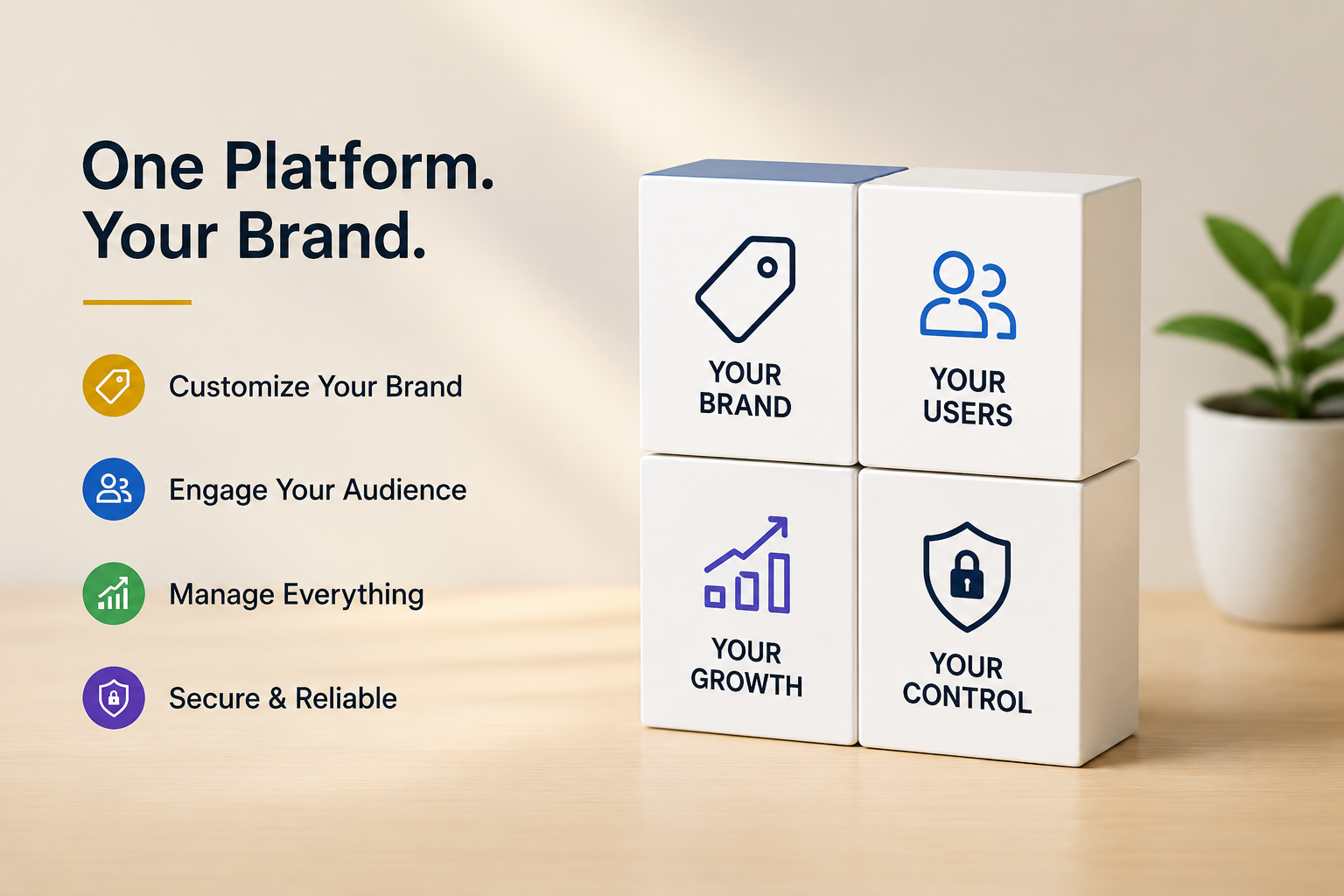 White label auction software illustration showing branded platform management, audience engagement, business growth, and secure auction operations through a customizable auction solution.