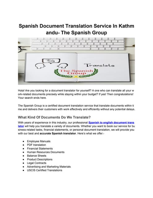Spanish Document Translation Service In Kathmandu- The Spanish Group.docx