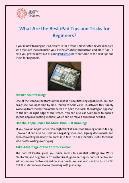 What Are the Best iPad Tips and Tricks for Beginners? | PDF