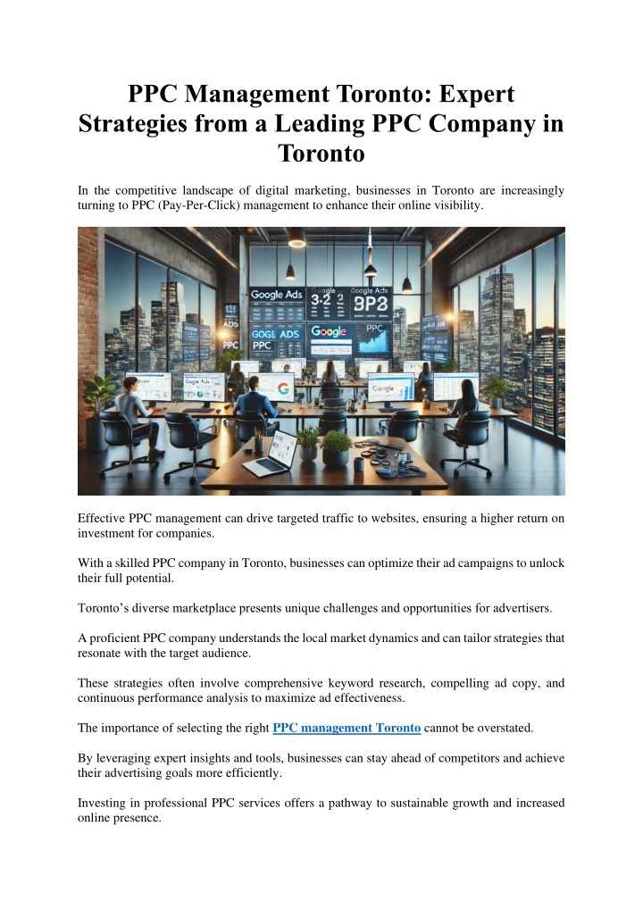 PPT - PPC Management Toronto Expert Strategies from a Leading PPC Company in Toronto PowerPoint Presentation - ID:14070342