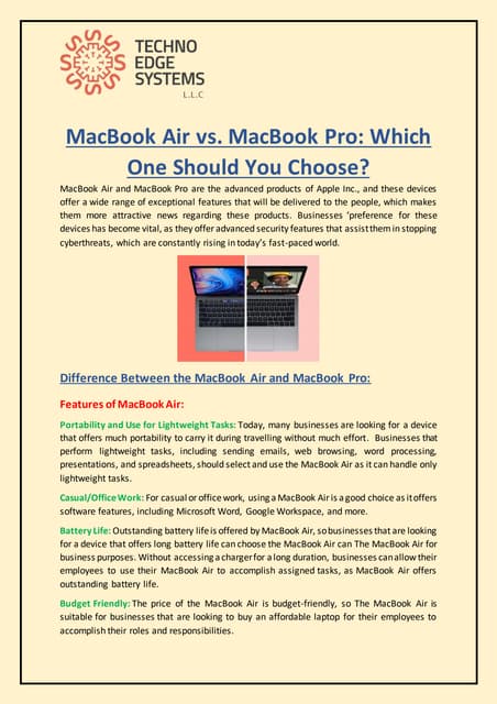 MacBook Air vs. MacBook Pro Which One Should You Choose? | PDF