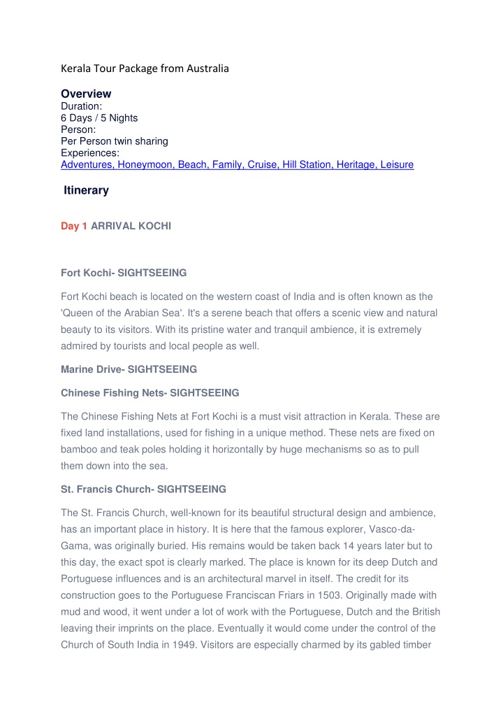 PPT - Kerala Tour Package from Australia PowerPoint Presentation, free download - ID:14139876