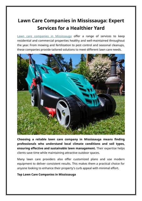 Lawn Care Companies in Mississauga Expert Services for a Healthier Yard.docx