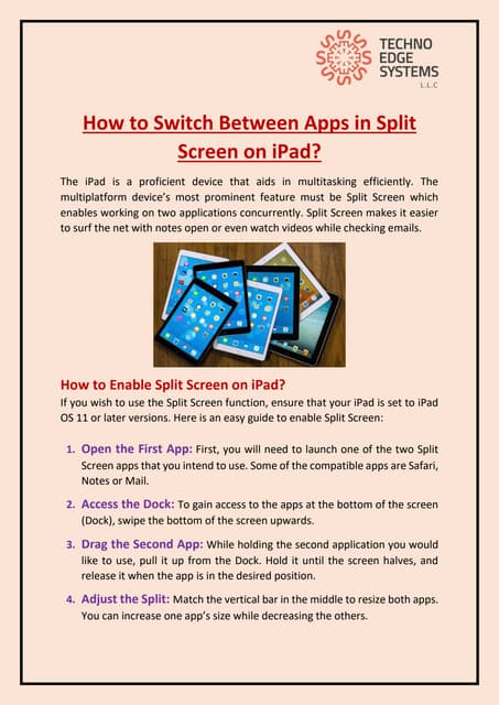 How to Switch Between Apps in Split Screen on iPad? | PDF