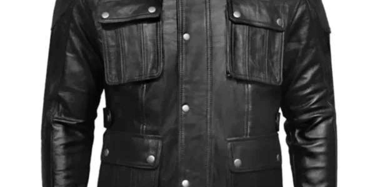 Black Leather Jacket with 4 Pockets