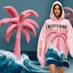 Pink palm puff Hoodie