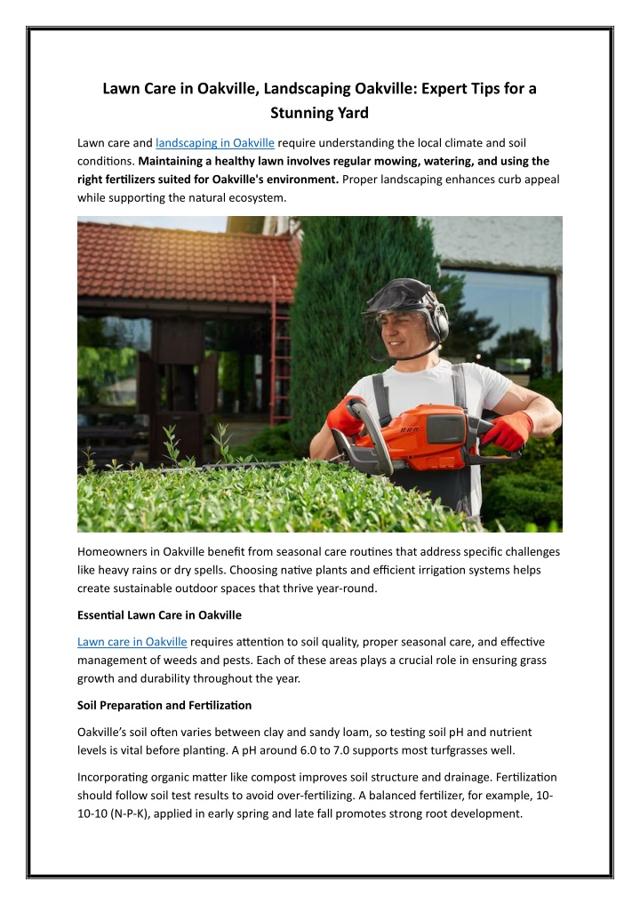 PPT - Lawn Care in Oakville, Landscaping Oakville Expert Tips for a Stunning Yard PowerPoint Presentation - ID:14315767