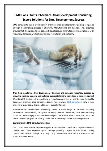 CMC Consultants, Pharmaceutical Development Consulting Expert Solutions for Drug Development Success.docx