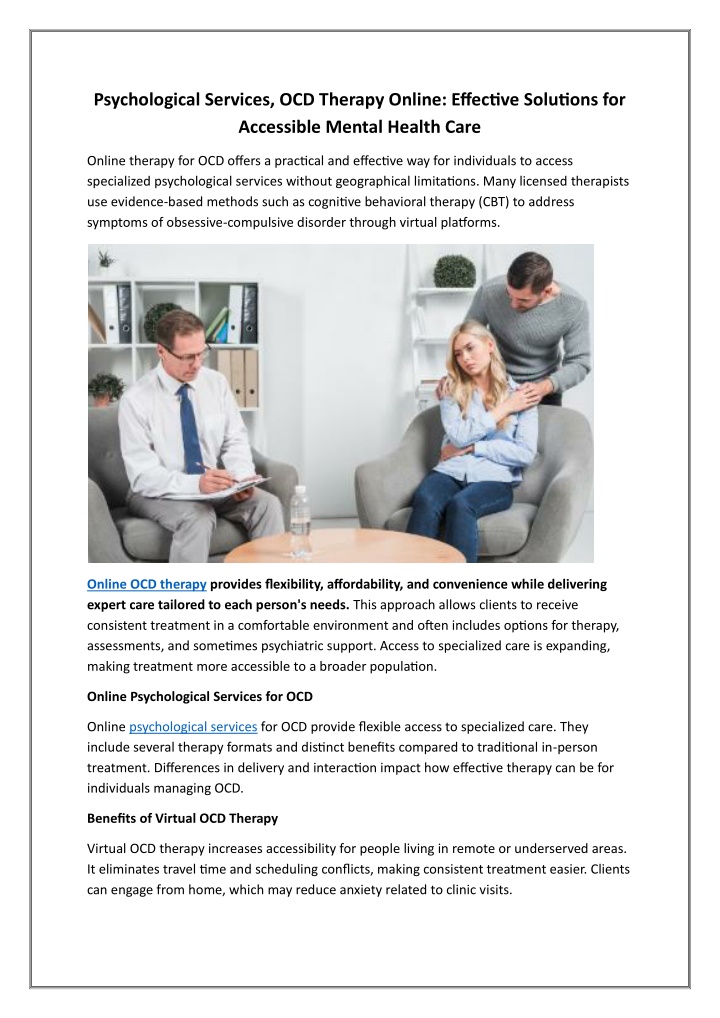 PPT - Psychological Services, OCD Therapy Online Effective Solutions for Accessible Mental Health Care PowerPoint Presentation - ID:14369819