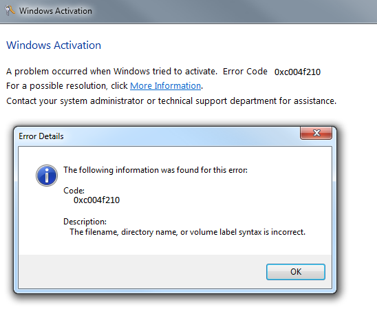 0xc004f210-windows activation error in Microsoft Windows 7/8/10 -Support for Office products