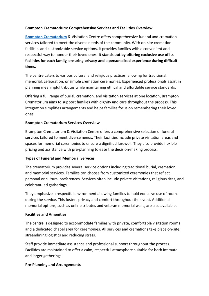 PPT - Brampton Crematorium: Comprehensive Services and Facilities Overview PowerPoint Presentation - ID:14407320