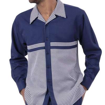 Mens Navy Long Sleeve Walking Suit Mini Check 2 Piece 2257 Profile Picture