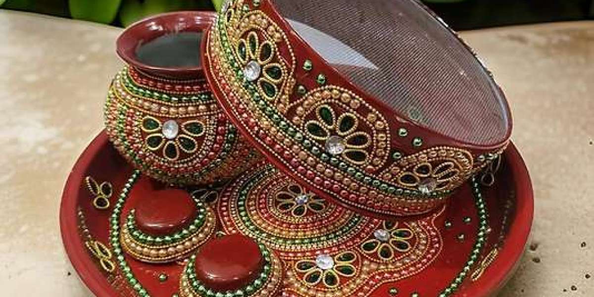 Elegant Multicolor Stone Karwachauth Plate – Traditional Karwa Set for Karvachauth Rituals