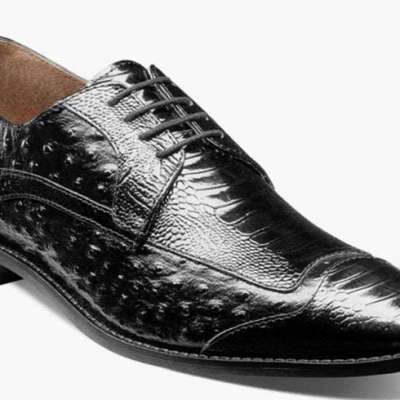 Stacy Adams Shoes Mens Black Fashion Wingtip Ostrich Print Leather 25536-001 Profile Picture