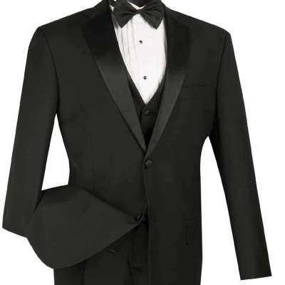 Men's Black Tuxedo Vest Tie Set Vinci 4TV-1 Profile Picture