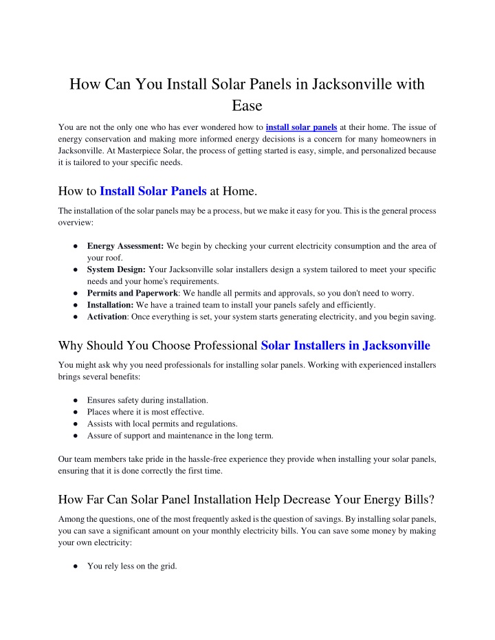 PPT - How Can You Install Solar Panels in Jacksonville with Ease PowerPoint Presentation - ID:14556210