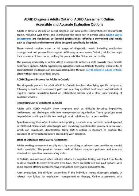 ADHD Diagnosis Adults Ontario, ADHD Assessment Online: Accessible and Accurate Evaluation Options | DOCX