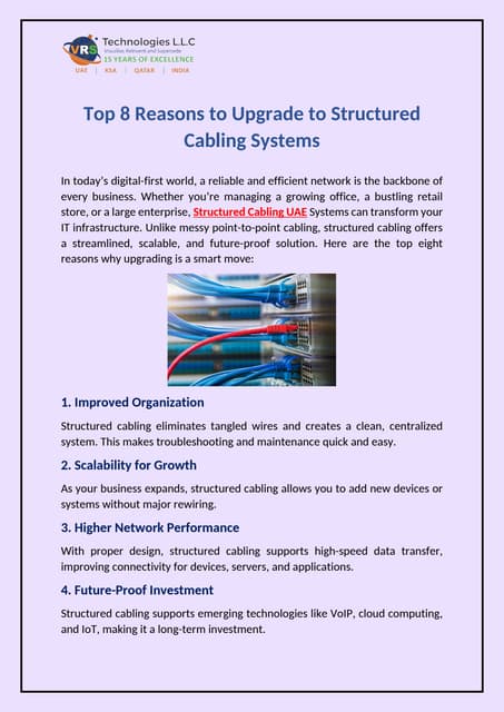Top 8 Reasons to Upgrade to Structured Cabling Systems | PDF