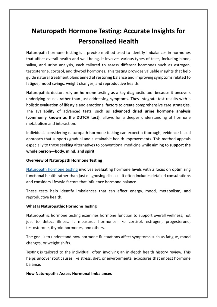 Naturopath Hormone Testing Accurate Insights for Personalized Health PowerPoint Presentation - ID:14592106