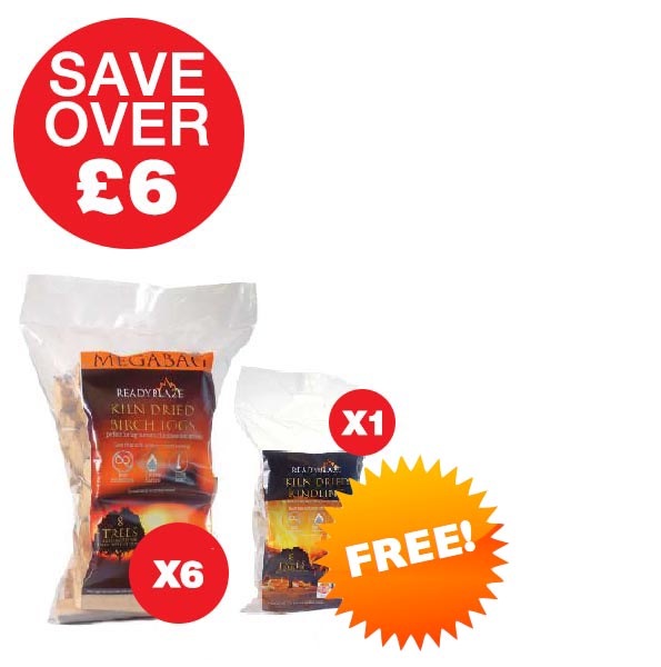6 PACKS OF 14KG MEGABAG BIRCH KILN DRIED LOGS & 1 X FREE KINDLING - Firewood NI – Readyblaze Stockist