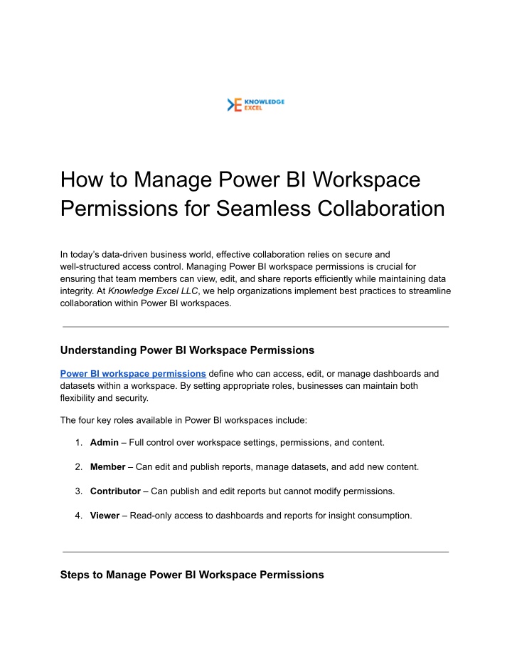 PPT - How to Manage Power BI Workspace Permissions for Seamless Collaboration PowerPoint Presentation - ID:14618451